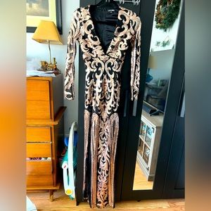 Fashion Nova Black & Gold Sequin Evening Gown, Prom Dress